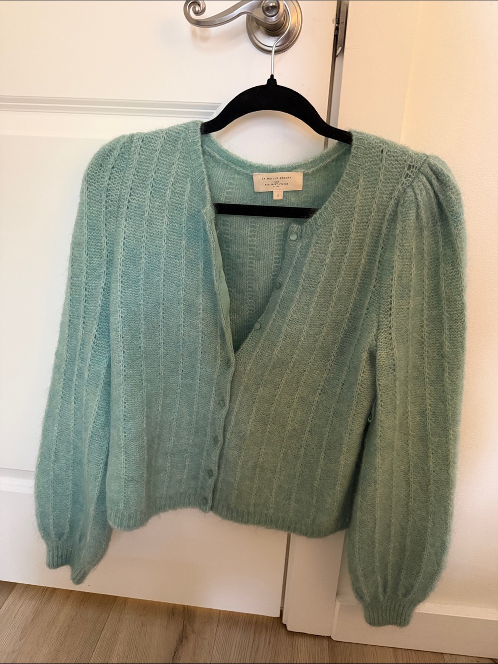 Sezane Amance Cardigan Sea Green Small - Picture 3 of 8